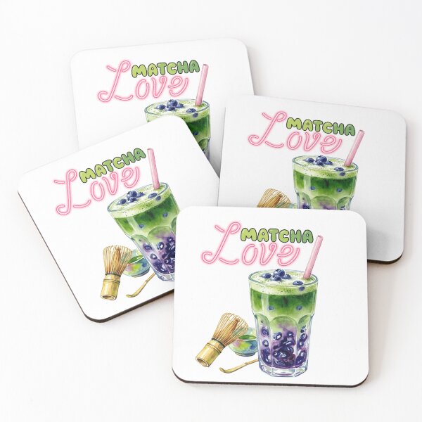 Item preview, "Matcha Love" Watercolor Blue Matcha and Berry Latte Illustration designed and sold by VibranPalette.