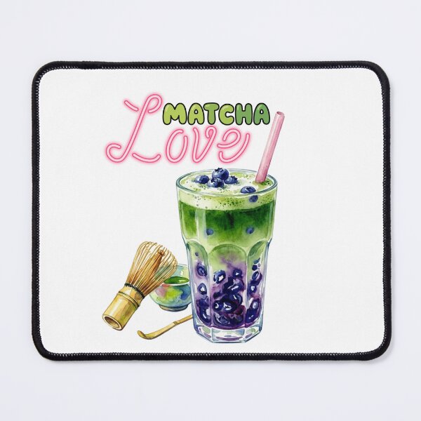 Item preview, "Matcha Love" Watercolor Blue Matcha and Berry Latte Illustration designed and sold by VibranPalette.