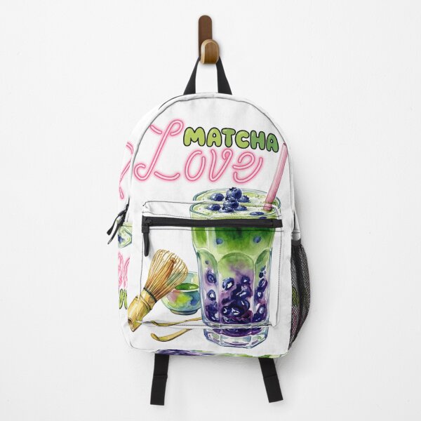 Item preview, "Matcha Love" Watercolor Blue Matcha and Berry Latte Illustration designed and sold by VibranPalette.