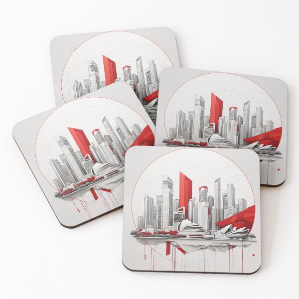 Artikelvorschau, Moderne rote Stadt-Skyline-Kunst – Urbanes abstraktes Architekturdesign entworfen und verkauft von Eclipse 3699.