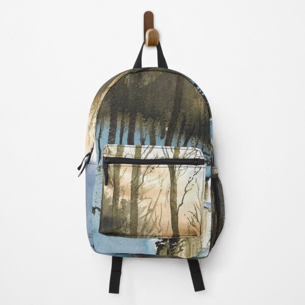 Item preview, Snowy Woodland Reflection Watercolor Landscape designed and sold by PeyronnelArt.
