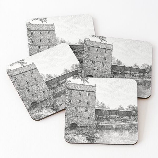 Item preview, Graphene sketch of Historic Bollinger Mill and Covered Bridge designed and sold by gotucoveredart.