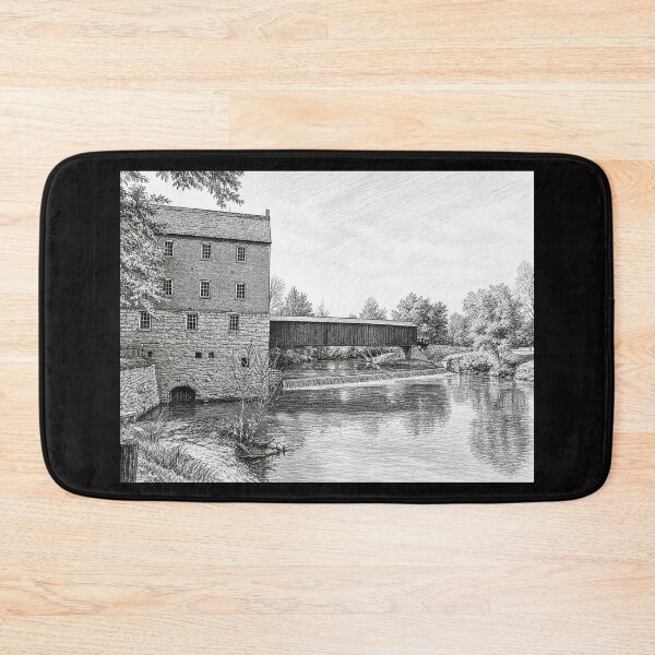 Item preview, Graphene sketch of Historic Bollinger Mill and Covered Bridge designed and sold by gotucoveredart.