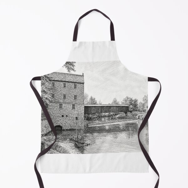 Item preview, Graphene sketch of Historic Bollinger Mill and Covered Bridge designed and sold by gotucoveredart.