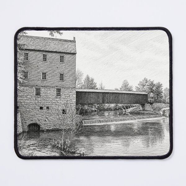 Item preview, Graphene sketch of Historic Bollinger Mill and Covered Bridge designed and sold by gotucoveredart.