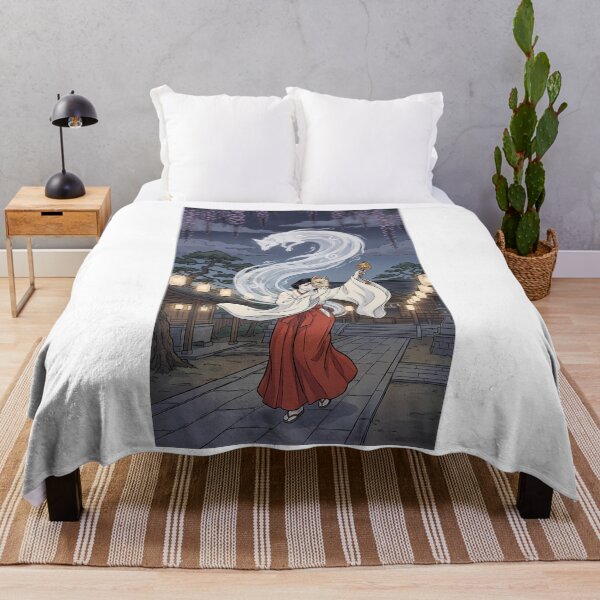 Item preview, Mystical Shinto Miko Shrine Maiden Dancing with Spirit Fox Kitsune - Ukiyo-e Art designed and sold by TokyoUkiyoHouse.
