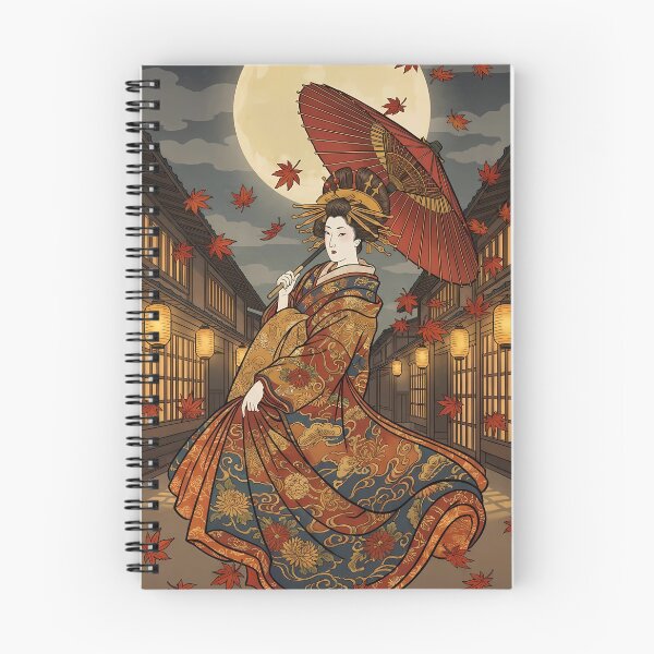 Item preview, Beautiful Oiran Geisha Dancing with Red Umbrella Under Full Moon - Ukiyo-e Art designed and sold by TokyoUkiyoHouse.