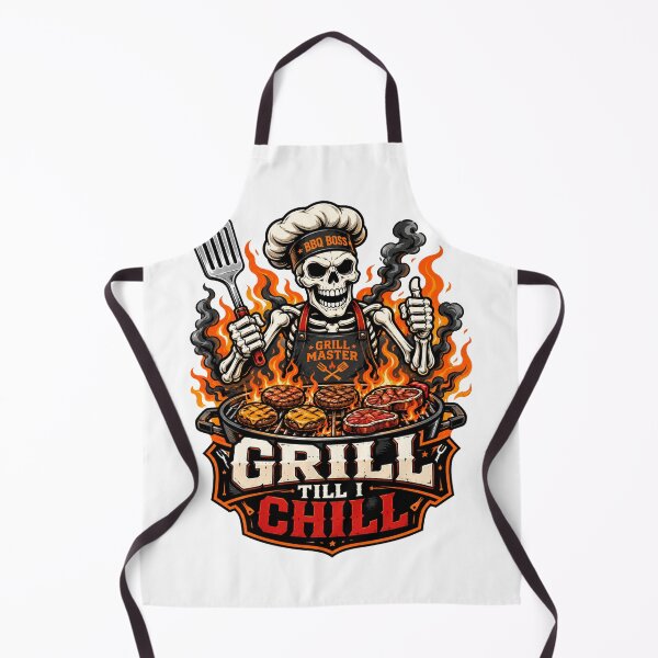 Item preview, Grill Till I Chill Funny Skeleton BBQ Halloween Vector designed and sold by wizooo411.