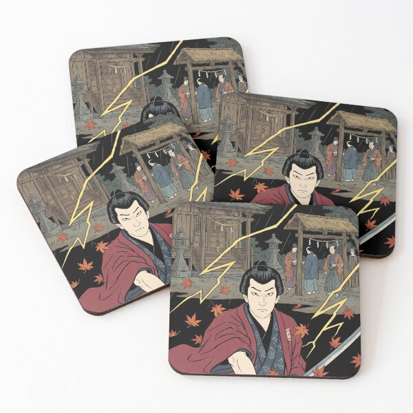 Item preview, Samurai Drawing Katana Sword in Lightning Storm at Shinto Shrine - Ukiyo-e Art designed and sold by TokyoUkiyoHouse.