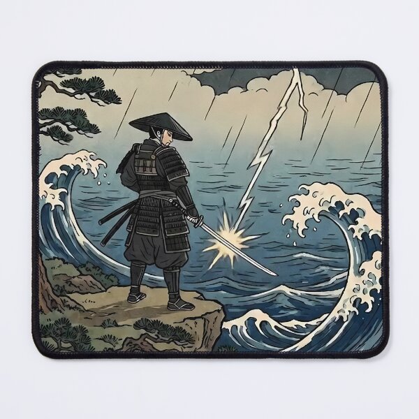 Item preview, Samurai Striking Lightning Bolt by Katana with Mt Fuji - Ukiyo-e Art designed and sold by TokyoUkiyoHouse.