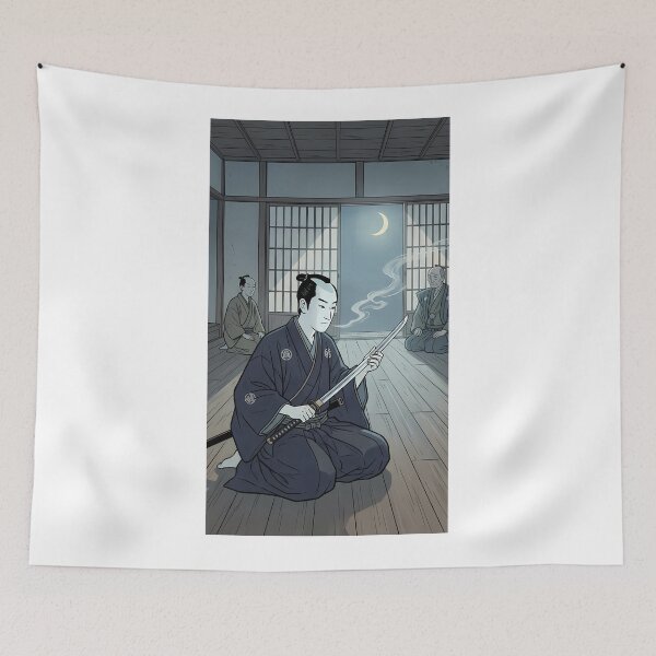 Item preview, Samurai Gazing at Katana Blade under Moonlight - Ukiyo-e Art designed and sold by TokyoUkiyoHouse.