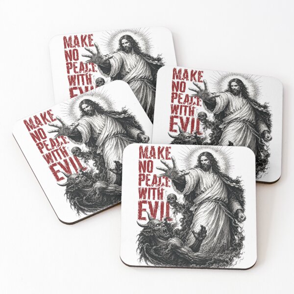 Item preview, Jesus Christ Casting out Demons Make no Peace with Evil - Christian Goth Metal Streetwear designed and sold by Blood Washed Apparel.