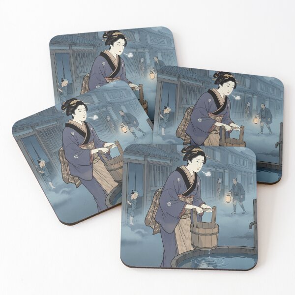 Item preview, Hermosa mujer en el pozo con reflejo en el agua - Arte Ukiyo-e designed and sold by TokyoUkiyoHouse.