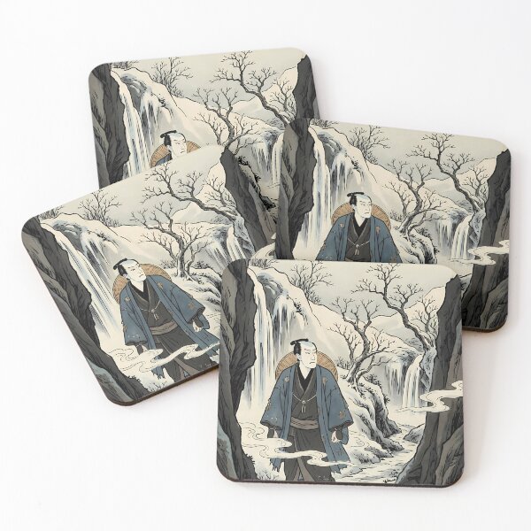 Item preview, Samurai Traveling through Snowy Cliffs designed and sold by TokyoUkiyoHouse.
