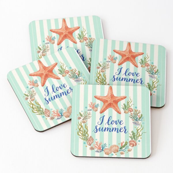 Item preview, I Love Summer Nautical Watercolor Wreath Art designed and sold by VibranPalette.