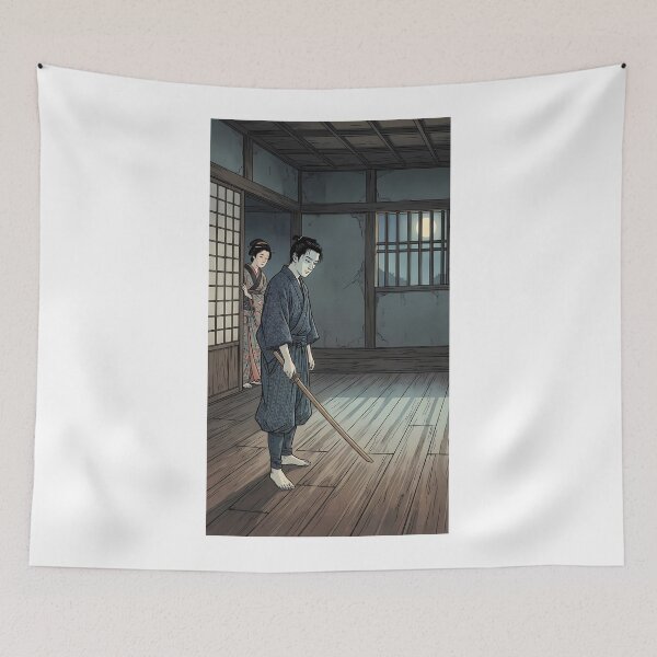 Item preview, Samurai in Moonlight Dojo: Martial Arts Training - Traditional Ukiyo-e Art designed and sold by TokyoUkiyoHouse.