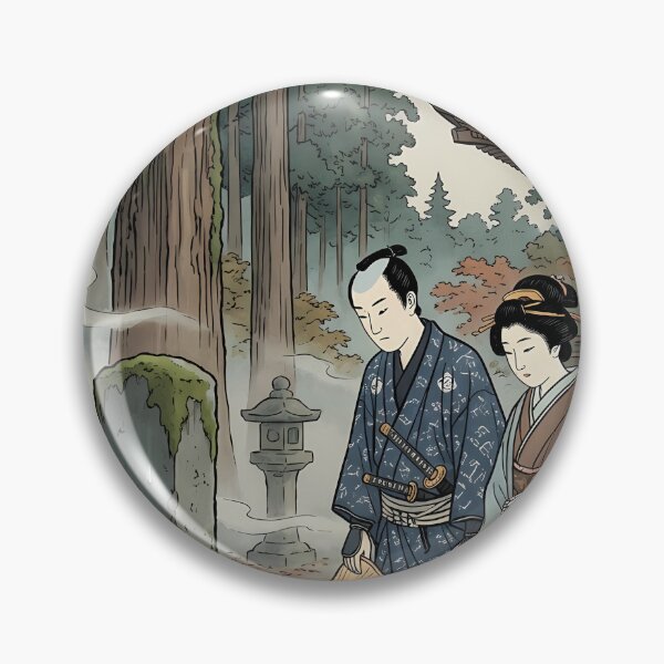 Item preview, Samurai and Maiden Praying at Grave in Rainy Forest - Traditional Ukiyo-e Art designed and sold by TokyoUkiyoHouse.