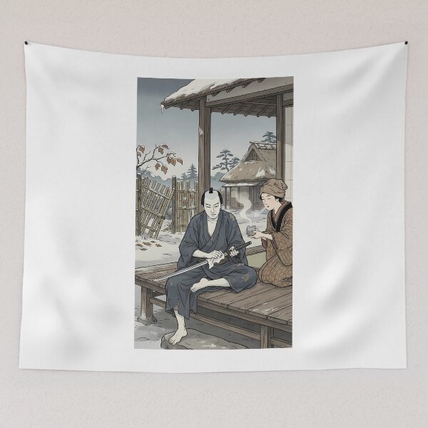 Item preview, Samurai Wiping Sword in Snowy Winter - Traditional Japanese Ukiyo-e Art designed and sold by TokyoUkiyoHouse.