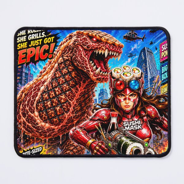 Item preview, SUSHI MASK WOMAN: Epic Battle Against The Steak Kaiju designed and sold by Japan Cyberpunk Universe & Surreal Characters.