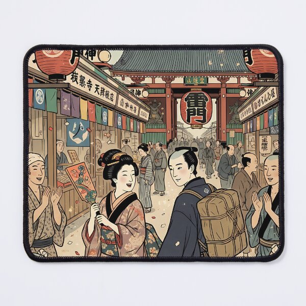 Item preview, New Year at Asakusa Kaminarimon: Daughter with Battledore - Traditional Ukiyo-e Art designed and sold by TokyoUkiyoHouse.