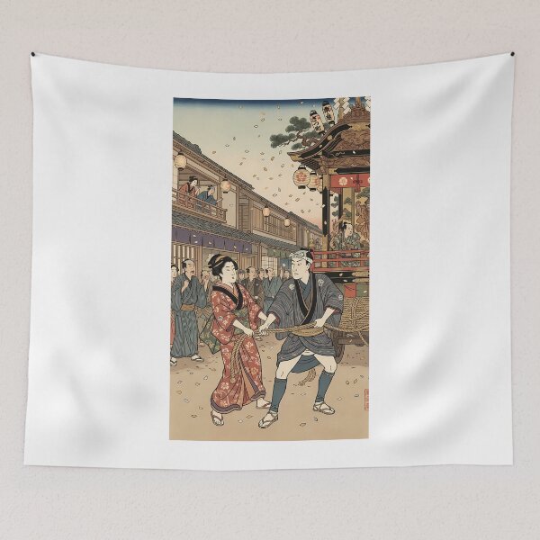 Item preview, Vibrant Traditional Japanese Festival: Pulling the Matsuri Float - Ukiyo-e Art designed and sold by TokyoUkiyoHouse.
