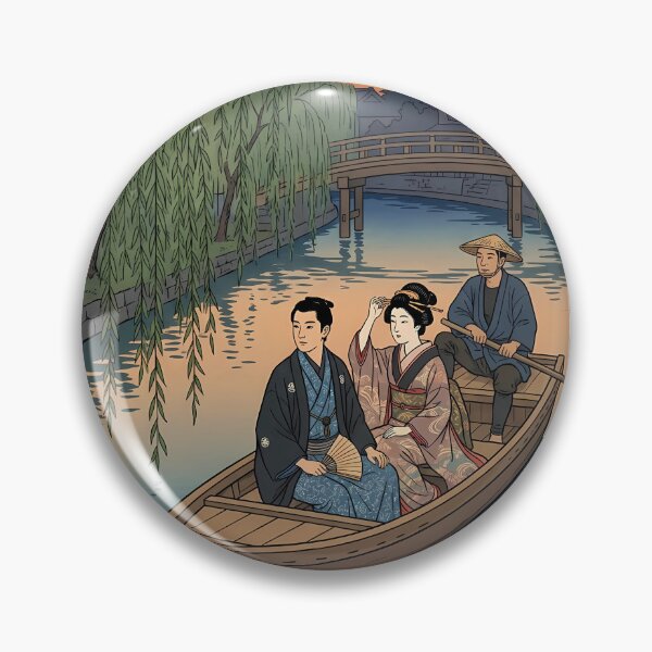 Item preview, Romantic Evening Boat Ride in Old Japan - Traditional Ukiyo-e Art designed and sold by TokyoUkiyoHouse.