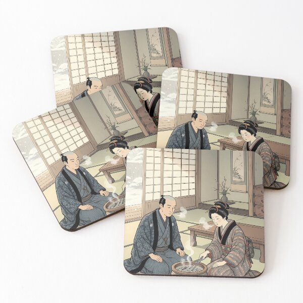 Item preview, Cozy Winter in Old Japan: Couple by the Hearth - Traditional Ukiyo-e Art designed and sold by TokyoUkiyoHouse.