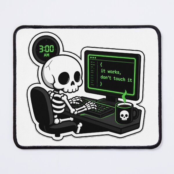 Item preview, It Works Don't Touch It - Funny Late Night Coder Skeleton Shirt designed and sold by Geek Tracy Shop.