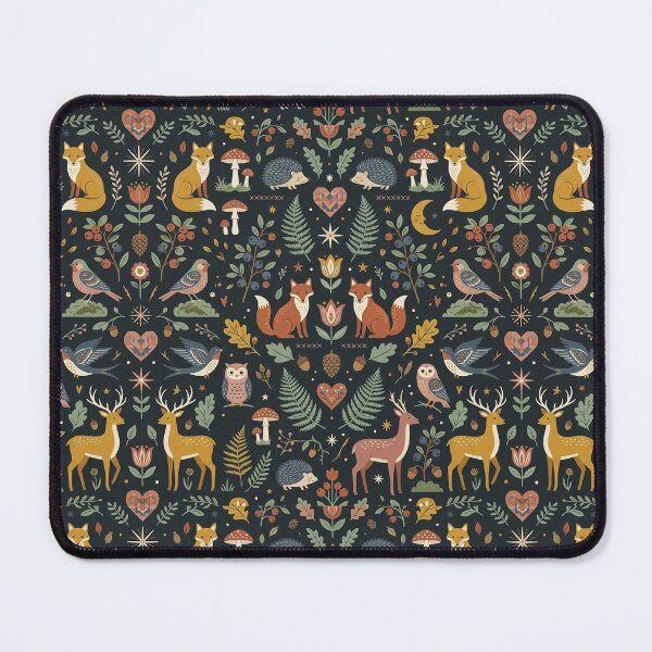 Item preview, Scandinavian Folk Art Fox and Stag Forest Green Wallpaper designed and sold by OpenDreamArts.