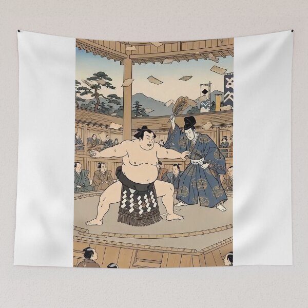 Item preview, Traditional Sumo Wrestler and Gyoji Referee Ukiyo-e Art designed and sold by TokyoUkiyoHouse.