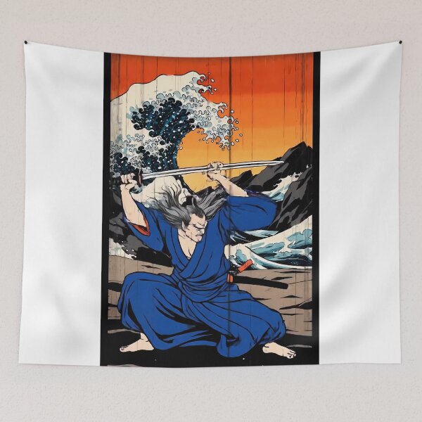 Item preview, Dynamic Samurai Warrior and Great Wave Ukiyo-e Art designed and sold by TokyoUkiyoHouse.