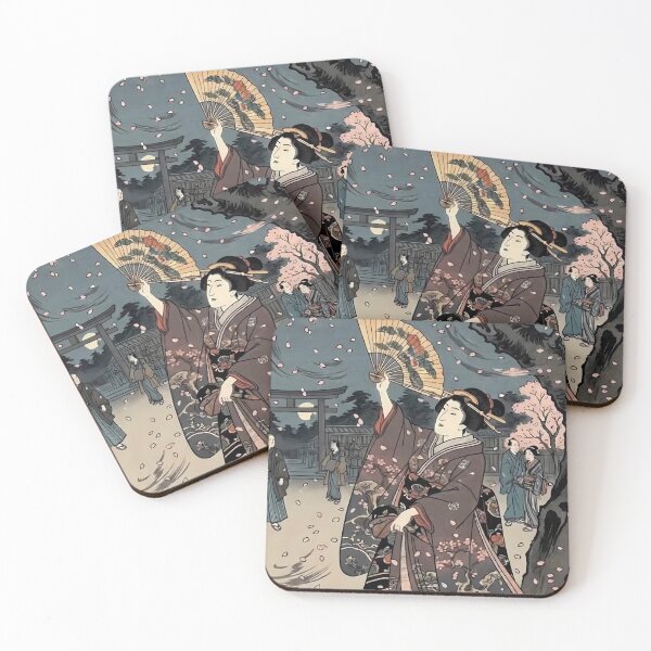Item preview, Kabuki Dance Under Night Cherry Blossoms Vintage Japanese Art designed and sold by TokyoUkiyoHouse.