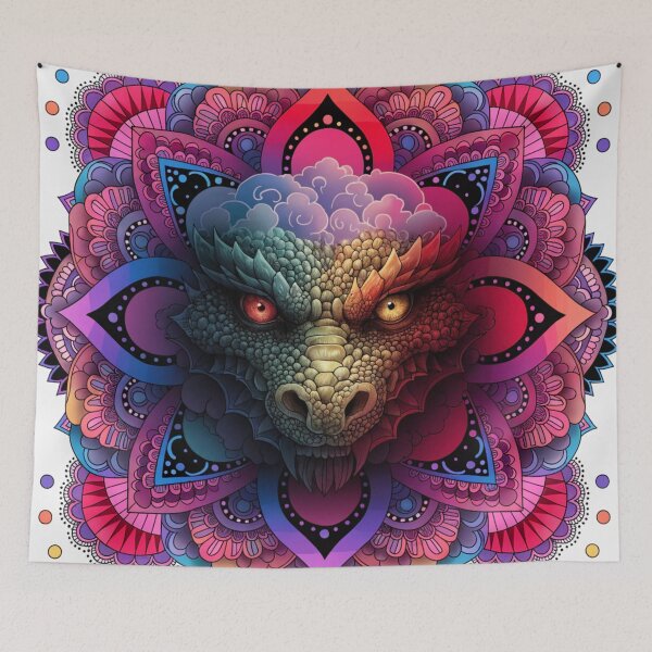 Item preview, Intricate Dragon Mandala – Detailed Black and Grey Floral Dragon Mandala Design designed and sold by Anime9122.