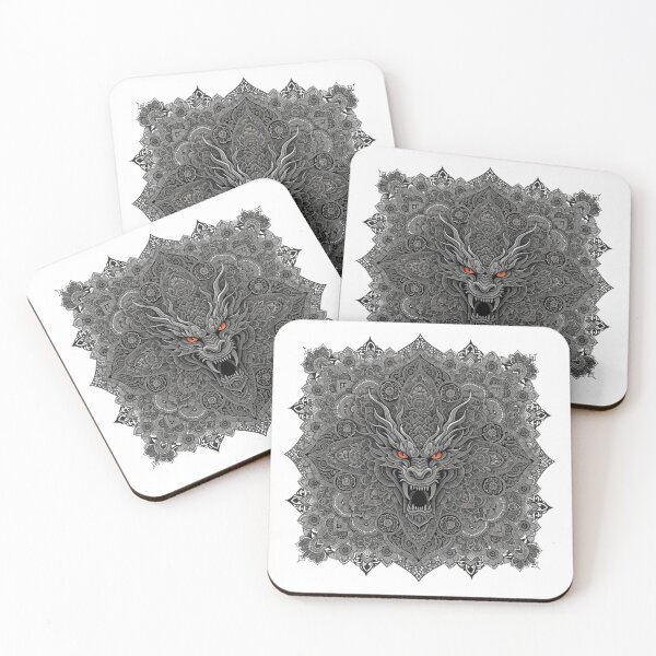 Item preview, Intricate Dragon Mandala – Detailed Black and Grey Floral Dragon Mandala Design designed and sold by Anime9122.