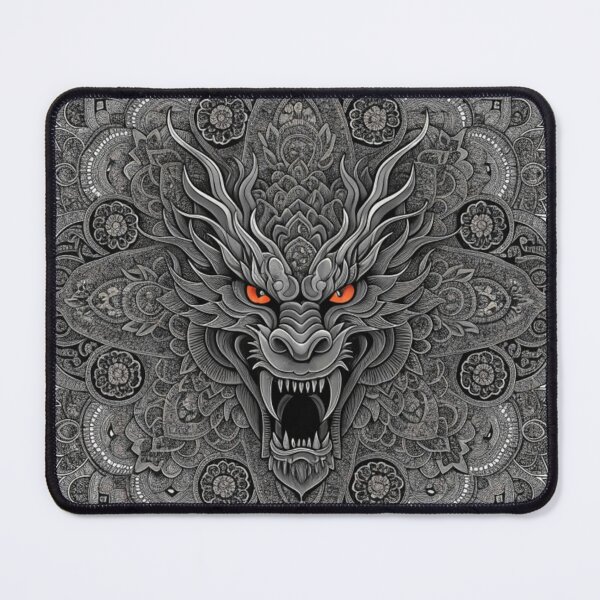 Item preview, Intricate Dragon Mandala – Detailed Black and Grey Floral Dragon Mandala Design designed and sold by Anime9122.