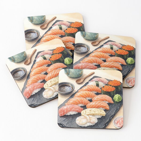 Item preview, Premium Japanese Sushi Platter Watercolor Art designed and sold by Itjung-Room.