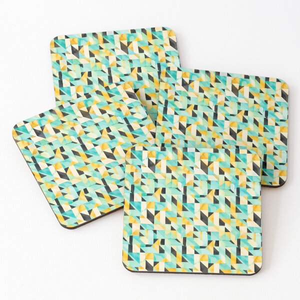 Item preview, Vibrant Aquamarine and Yellow Geometric Watercolor Pattern designed and sold by zenjiinspired.