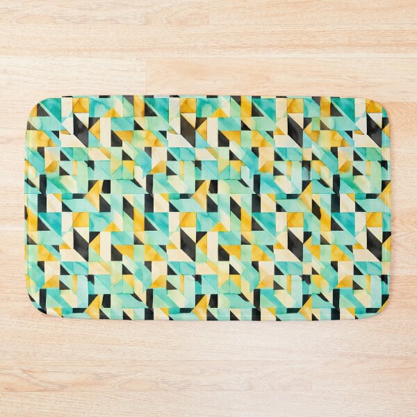 Item preview, Vibrant Aquamarine and Yellow Geometric Watercolor Pattern designed and sold by zenjiinspired.