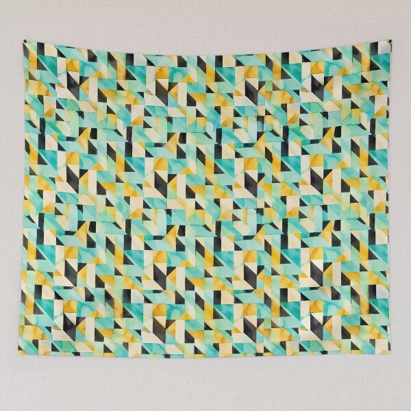 Item preview, Vibrant Aquamarine and Yellow Geometric Watercolor Pattern designed and sold by zenjiinspired.
