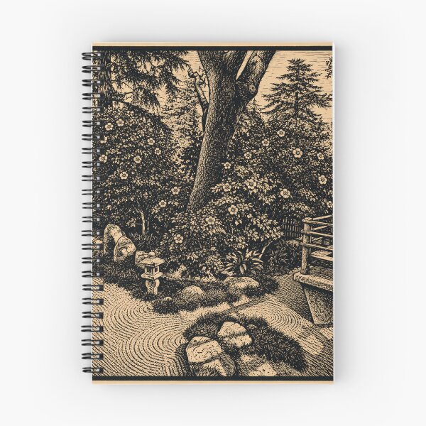 Item preview, Japanese Garden Bridge Landscape | Linocut designed and sold by Linoluca.