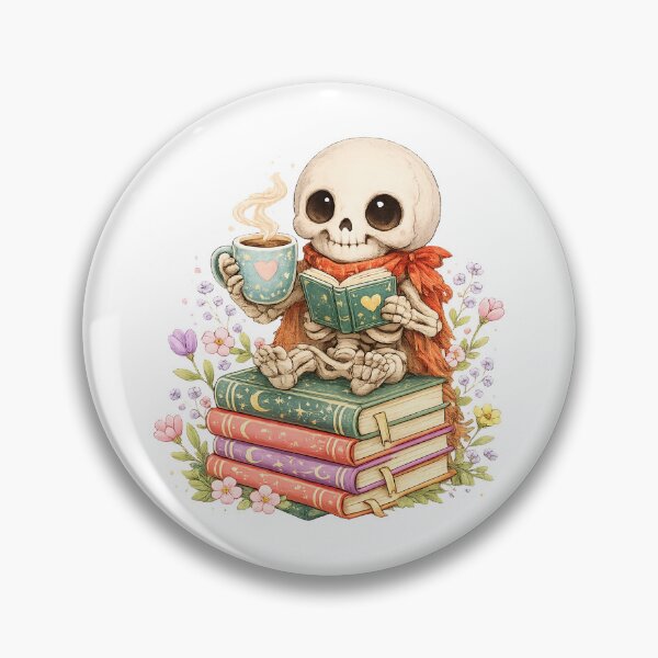 Item preview, Bookworm skeleton With Coffee Kawaii Reading designed and sold by QuiteOrbit.