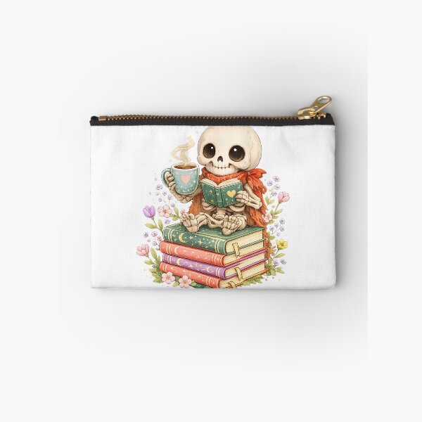 Item preview, Bookworm skeleton With Coffee Kawaii Reading designed and sold by QuiteOrbit.