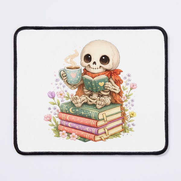 Item preview, Bookworm skeleton With Coffee Kawaii Reading designed and sold by QuiteOrbit.