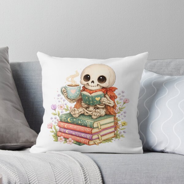 Item preview, Bookworm skeleton With Coffee Kawaii Reading designed and sold by QuiteOrbit.