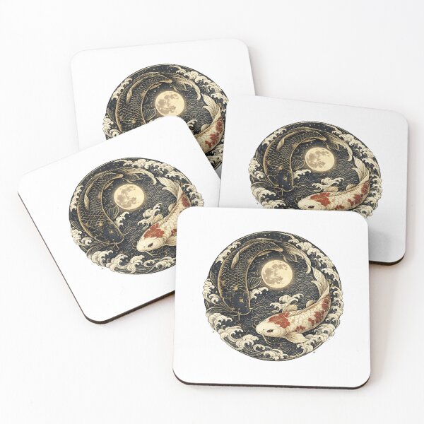 Item preview, Moonlit Yin Yang Koi | Japanese Koi Fish | Full Moon Zen Art | Traditional Asian Water Sticker designed and sold by MrDev.