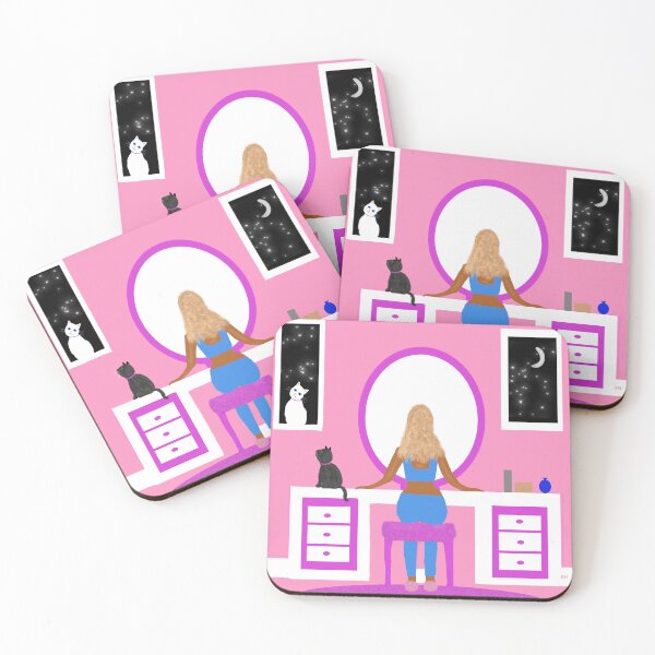 Item preview, Woman at Pink Vanity with Cats designed and sold by Elaine M Hayward .