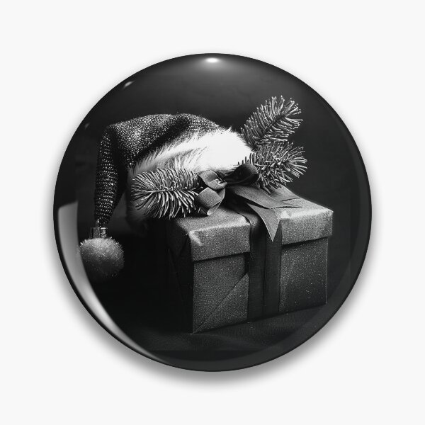 Item preview, Black and White Christmas Gift with Santa Hat and Evergreen Branches designed and sold by inkoutninja.