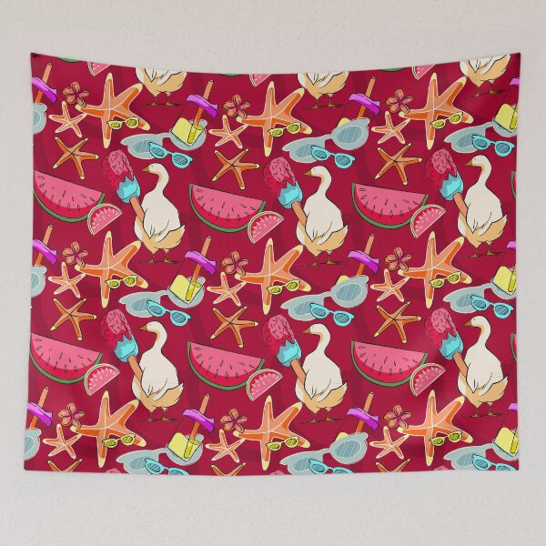 Item preview, Bold Summer Duck and Tropical Popsicle Seamless Pattern on Maroon designed and sold by zanaxxer.
