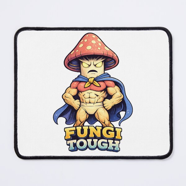 Item preview, Fungi Tough Shirt – Buff Superhero Mushroom Pun Art designed and sold by SoftSproutstu.