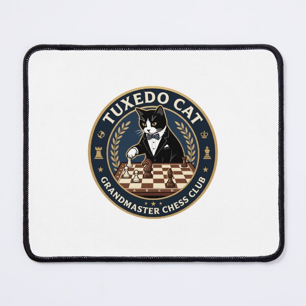 Item preview, Tuxedo Cat Grandmaster Chess Club Checkered Board Knight designed and sold by PictoVibe.